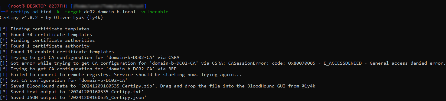 Certipy Vulnerable Teamplate Discovery