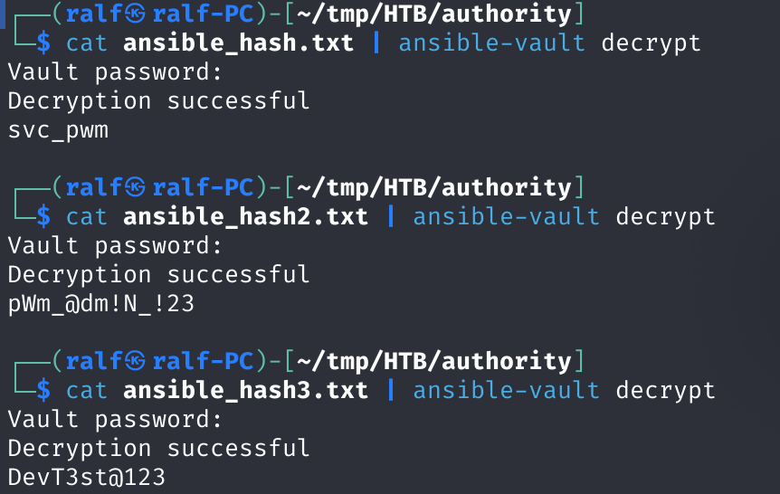 Получение паролей ansible-vault