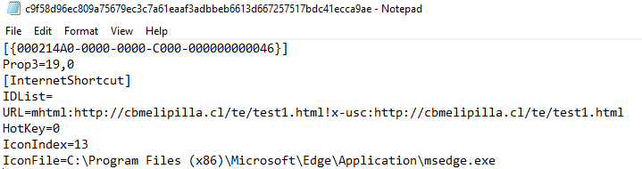 Figure 1: content of the malicious .url sample