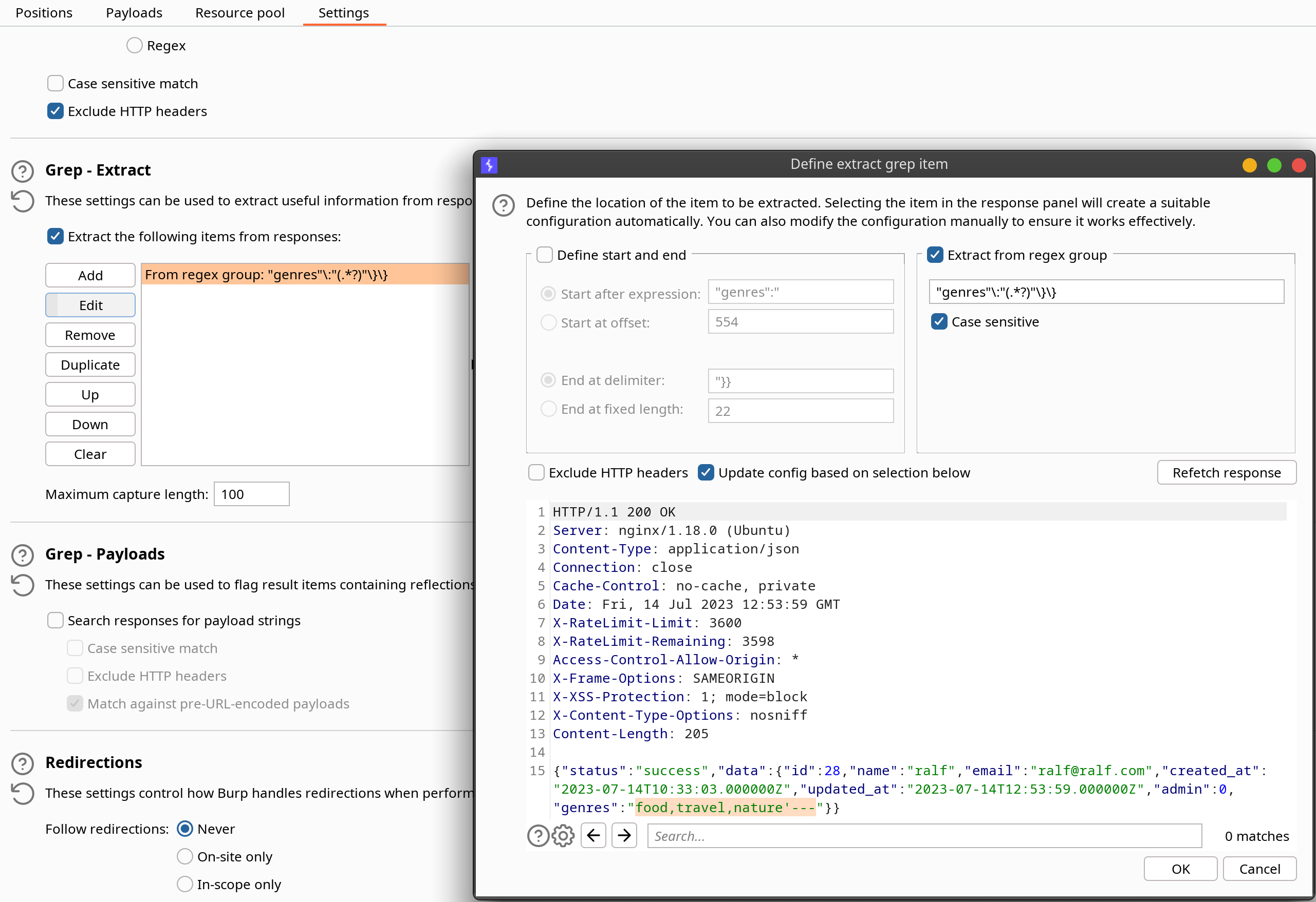Burp Intruder — вкладка Settings