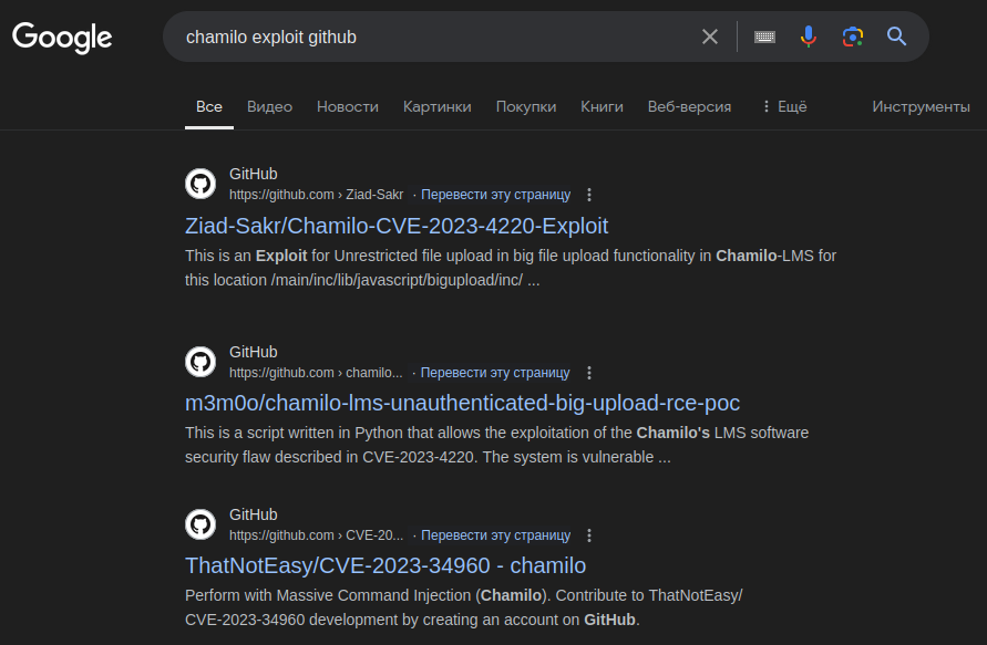 Поиск эксплоитов в Google