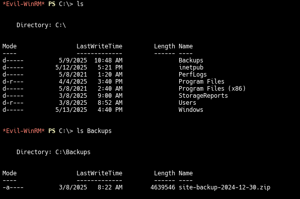 Содержимое каталога Backups