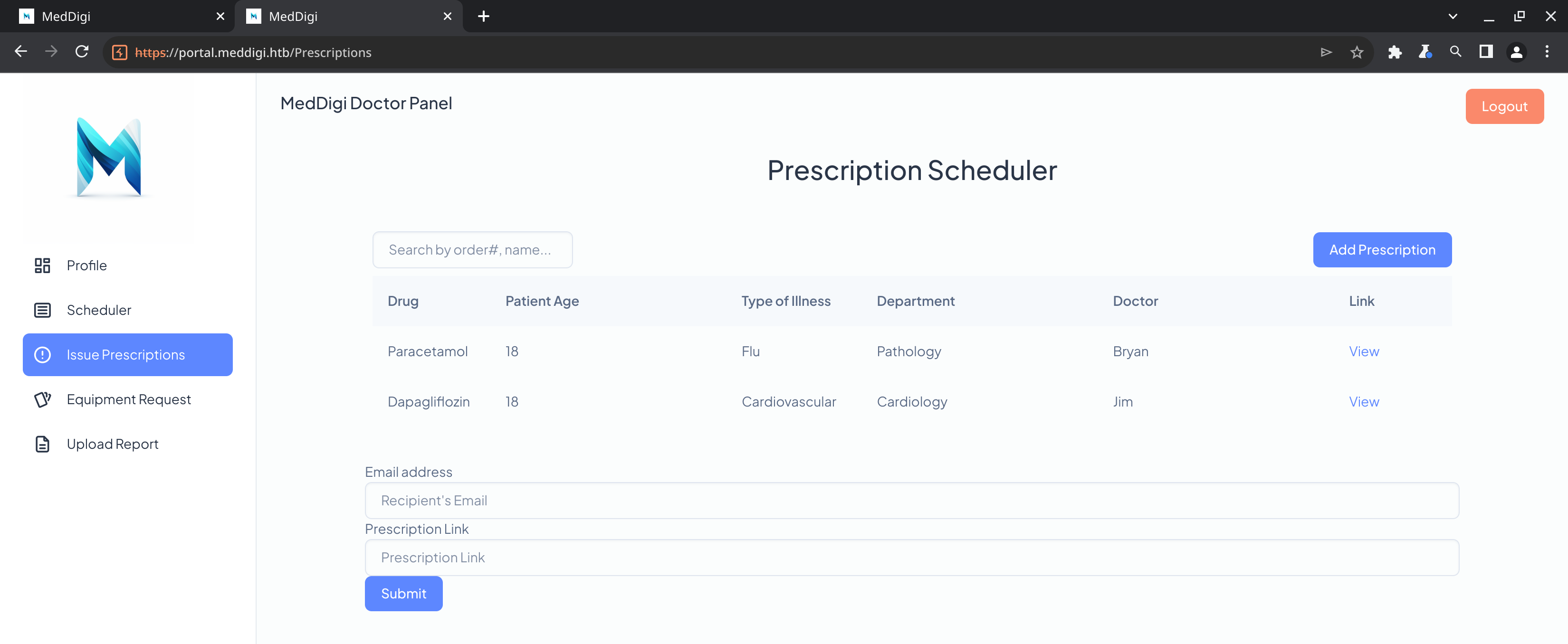 Содержимое страницы Prescriptions