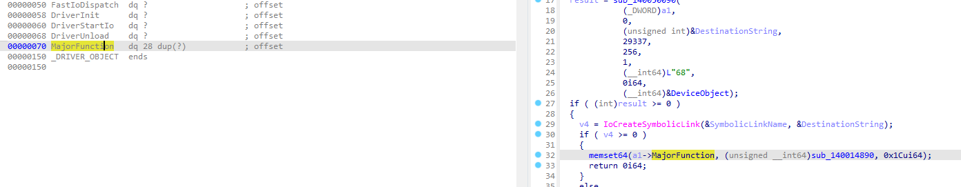 Заполнение MajorFunction
