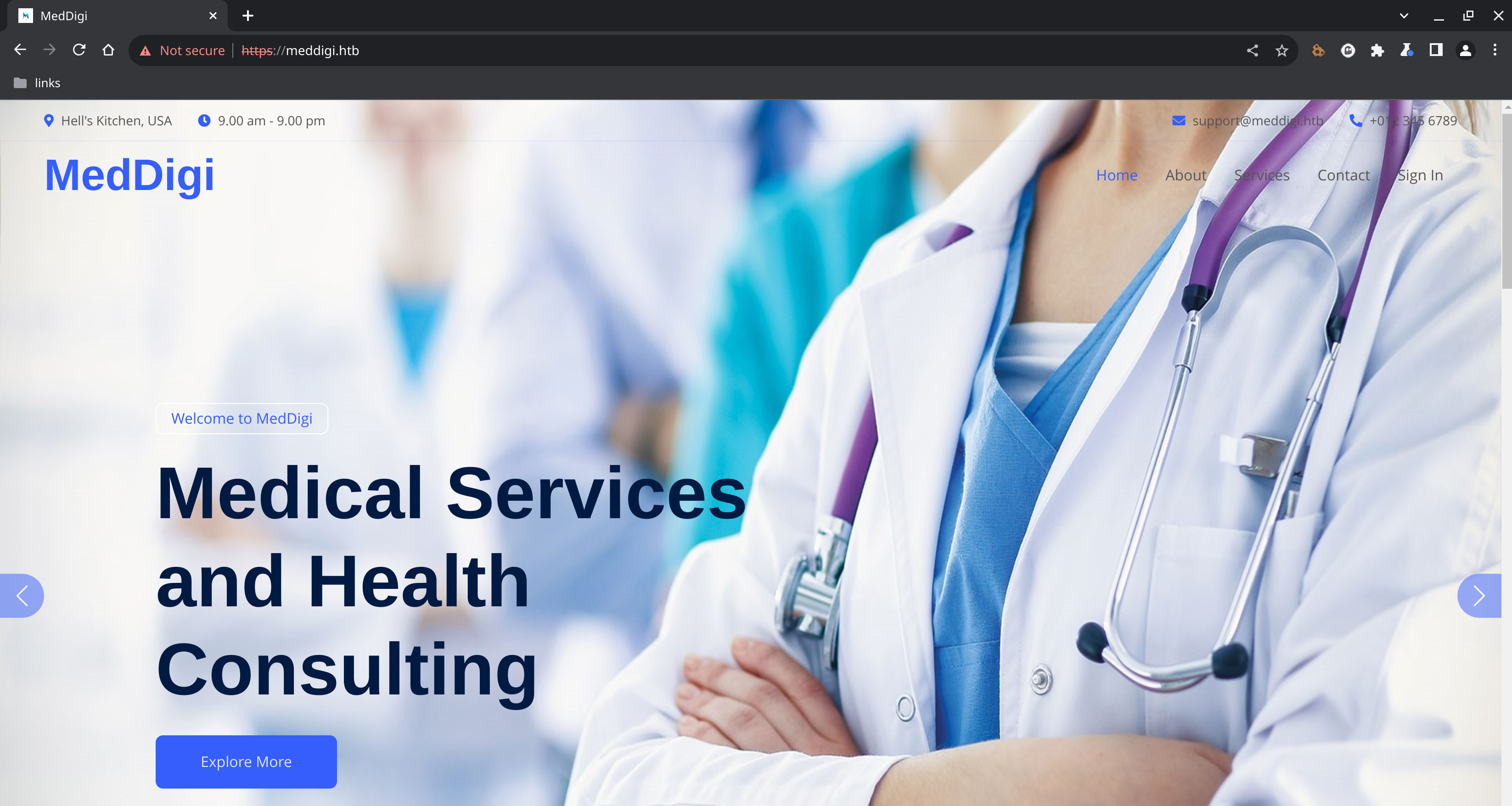 Главная страница сайта meddigi.htb