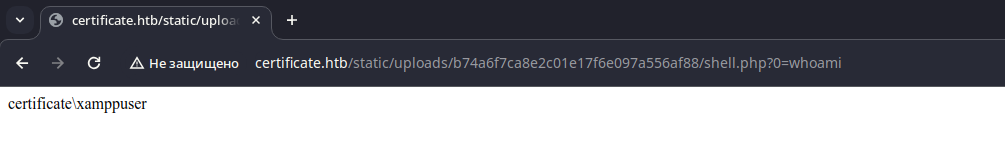 Результат выполнения команды whoami