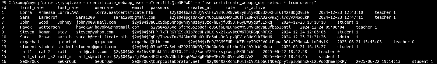 Содержимое таблицы users