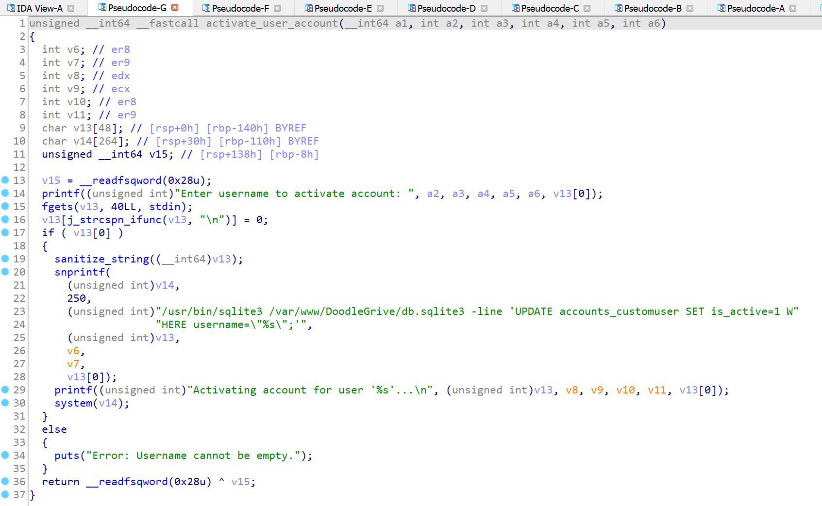 Декомпилированный код функции sanitize_string