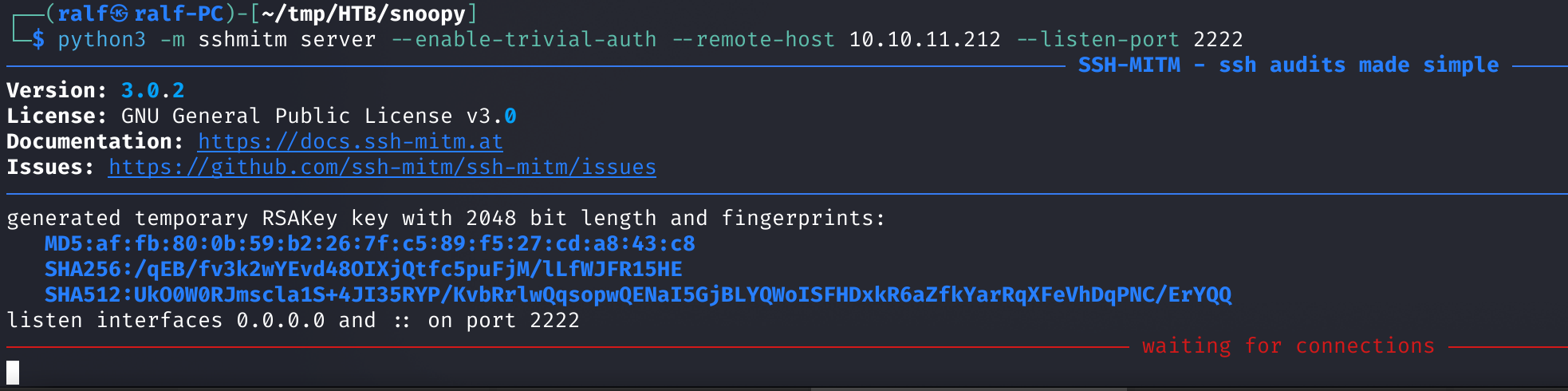 Запуск сервера SSH-MITM