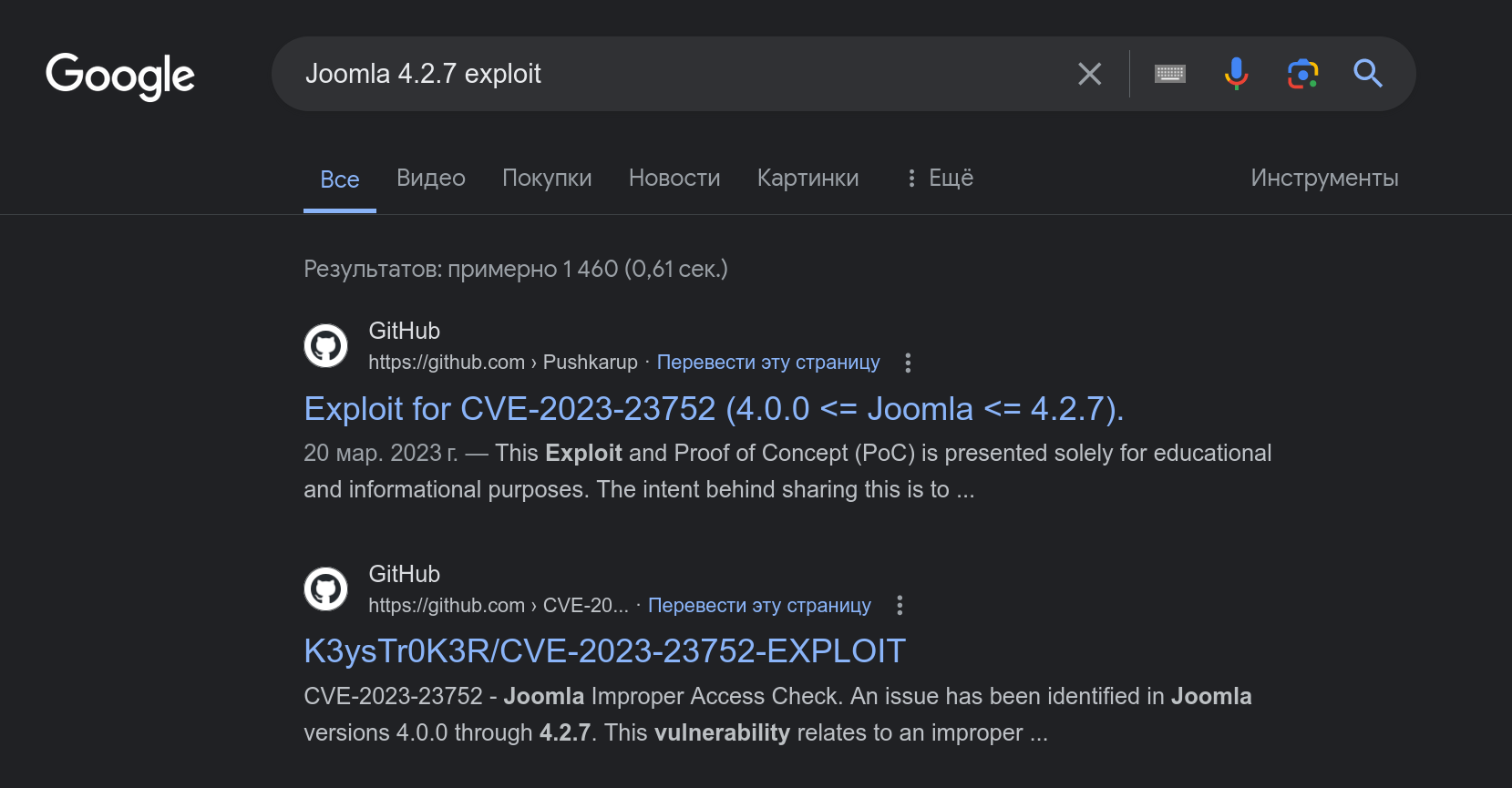 Поиск эксплоитов в Google