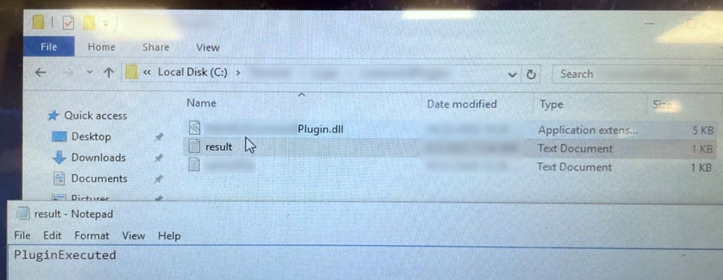 Результат загрузки и удаленного выполнения плагина