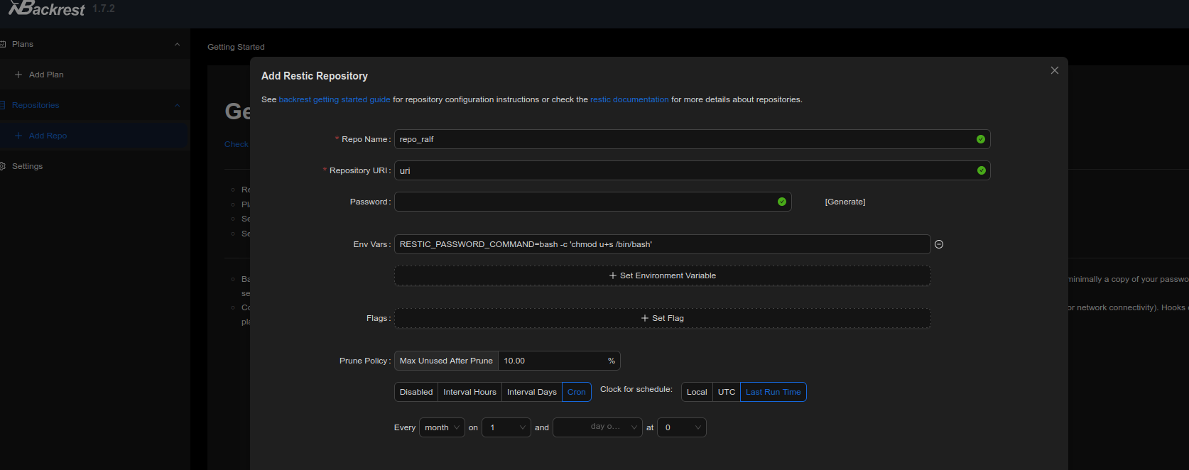 Параметры репозитория
