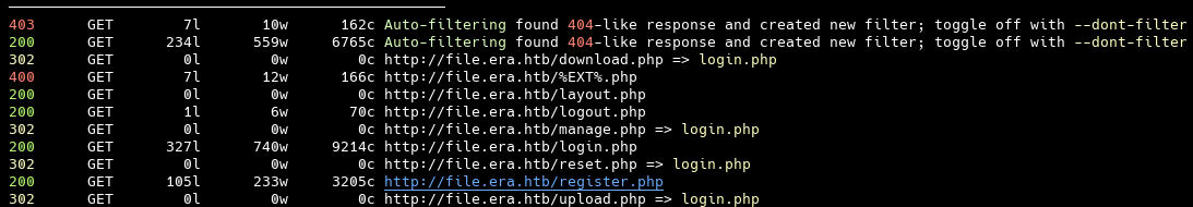 Результат сканирования файлов с помощью feroxbuster