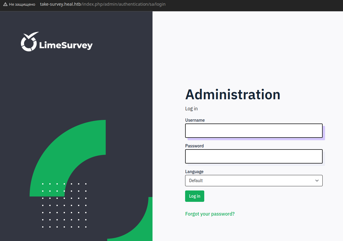 Страница авторизации LimeSurvey