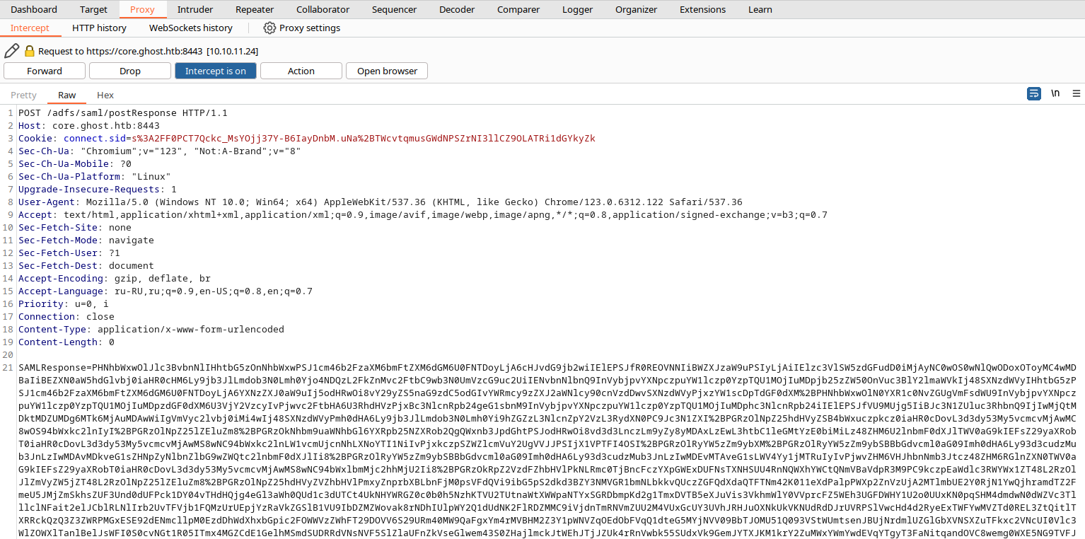 Запрос к серверу core.ghost.htb