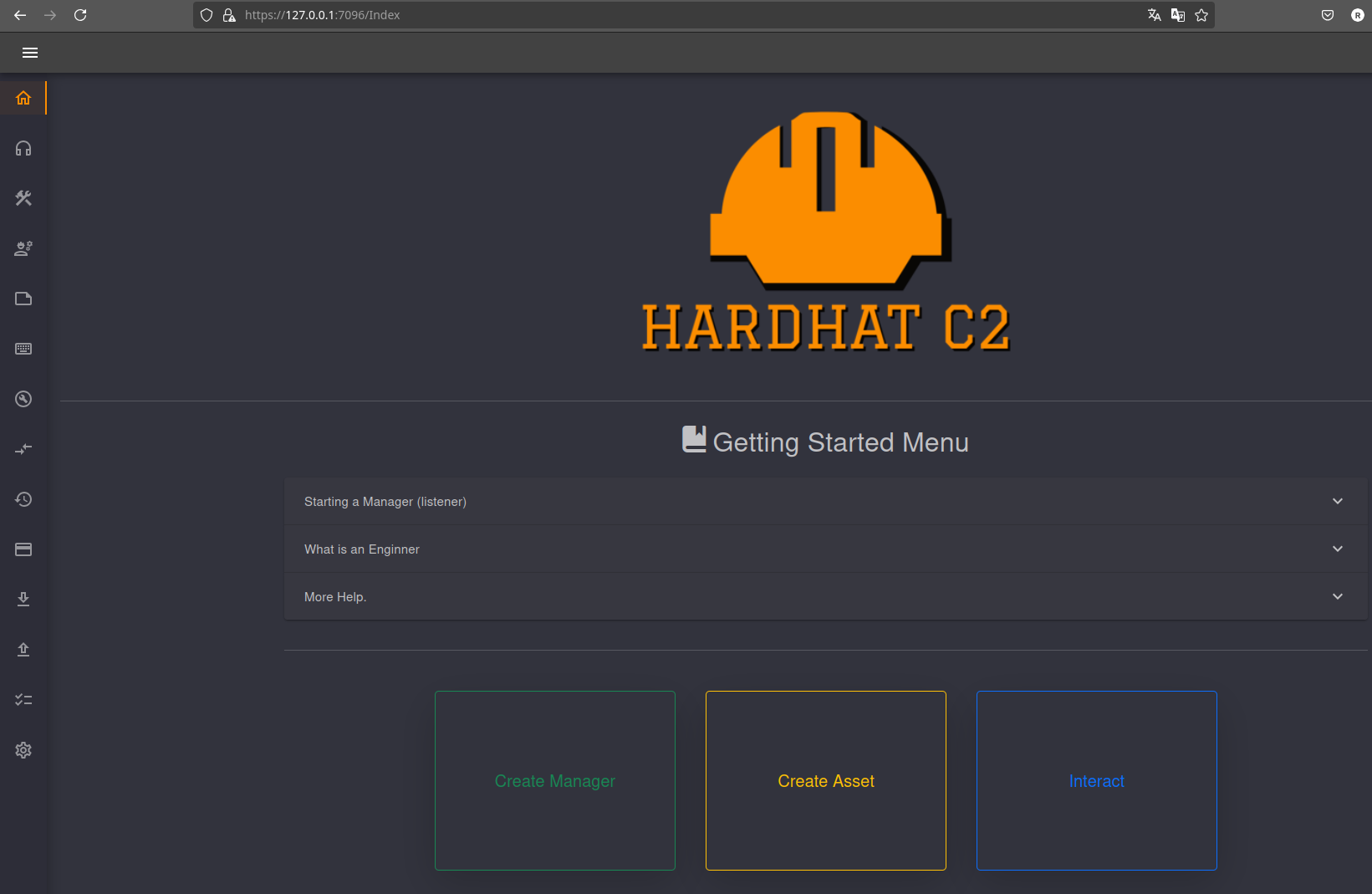 Главная панель HardHat C2
