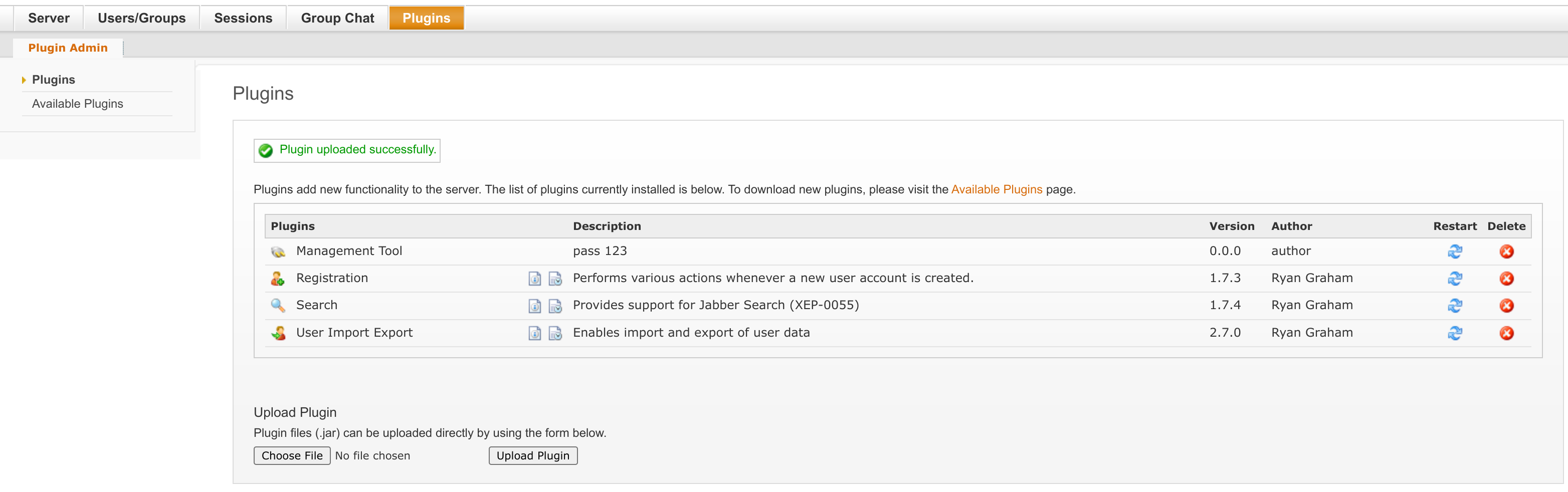 Страница Plugins