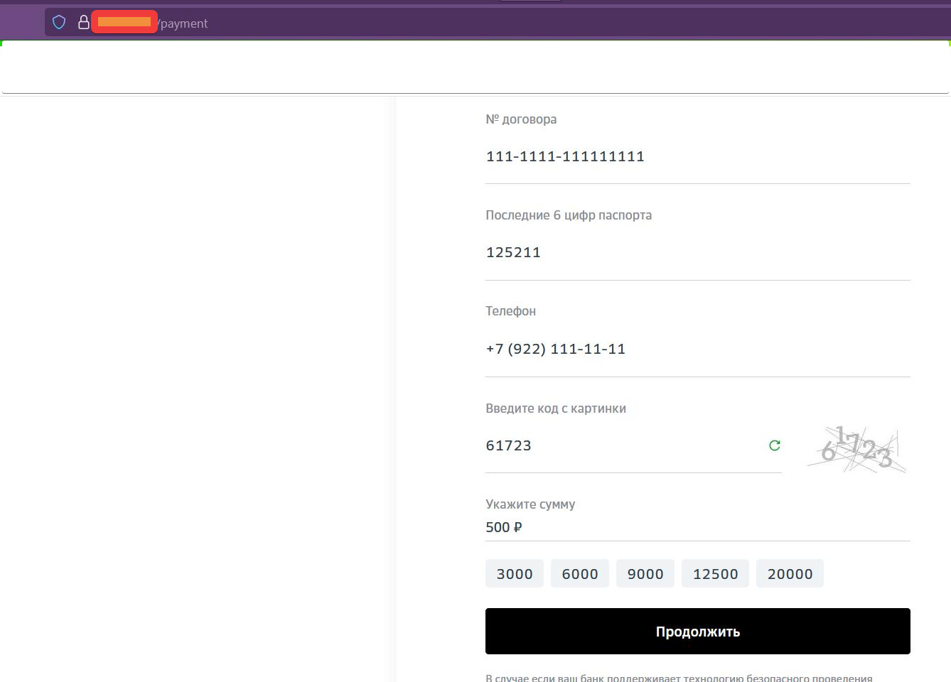 Пример заполнения