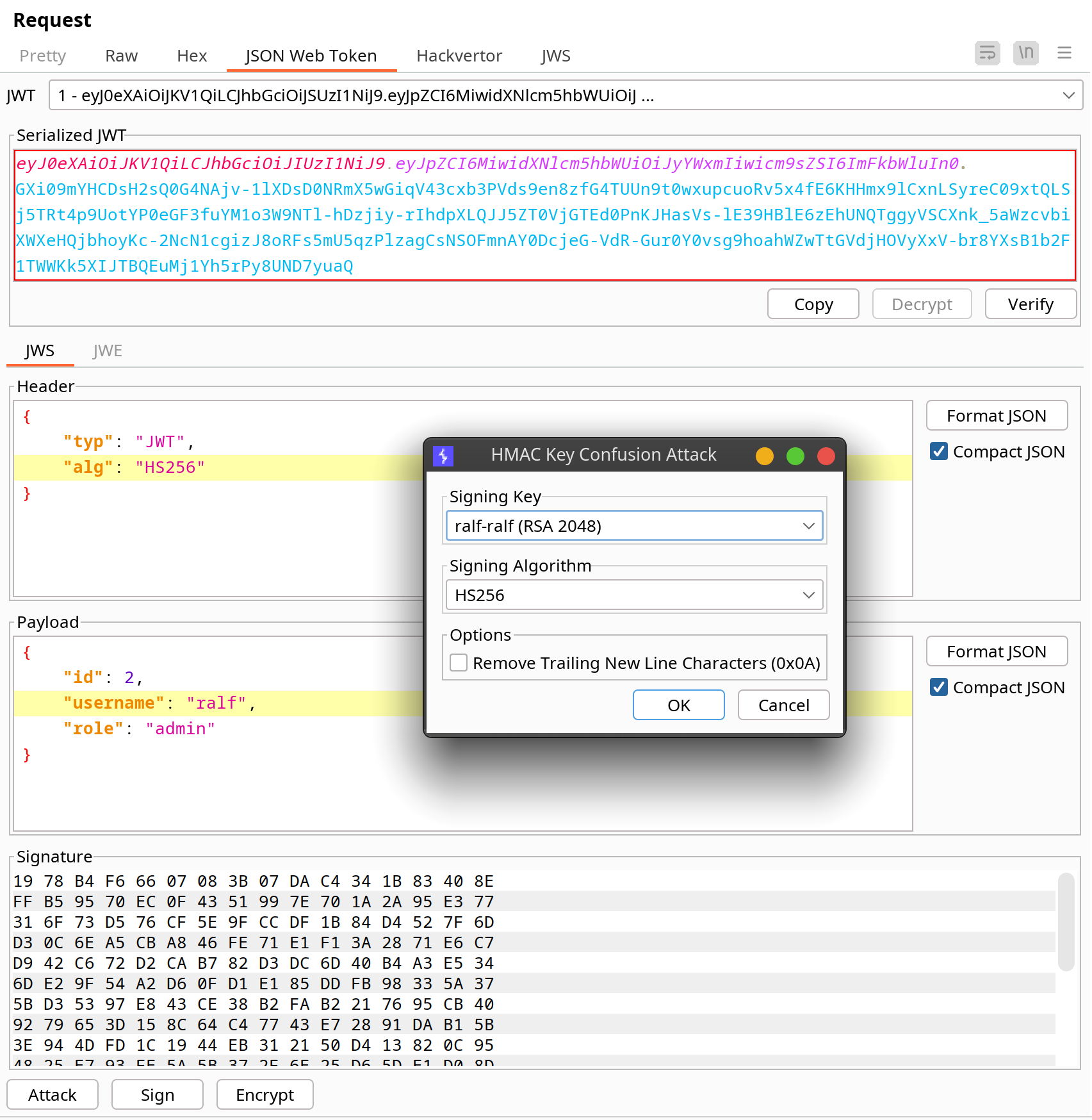 Burp Repeater — режим JSON Web Token