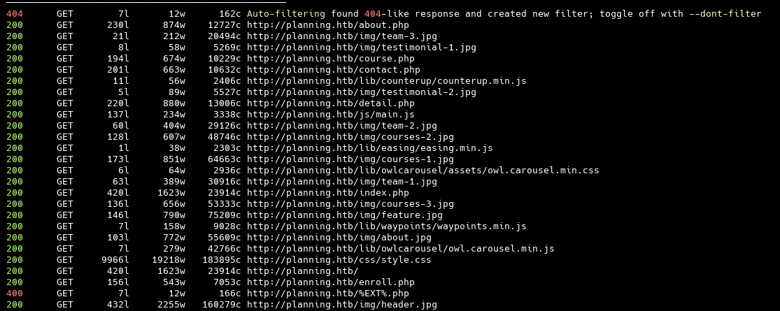 Результат сканирования файлов с помощью feroxbuster