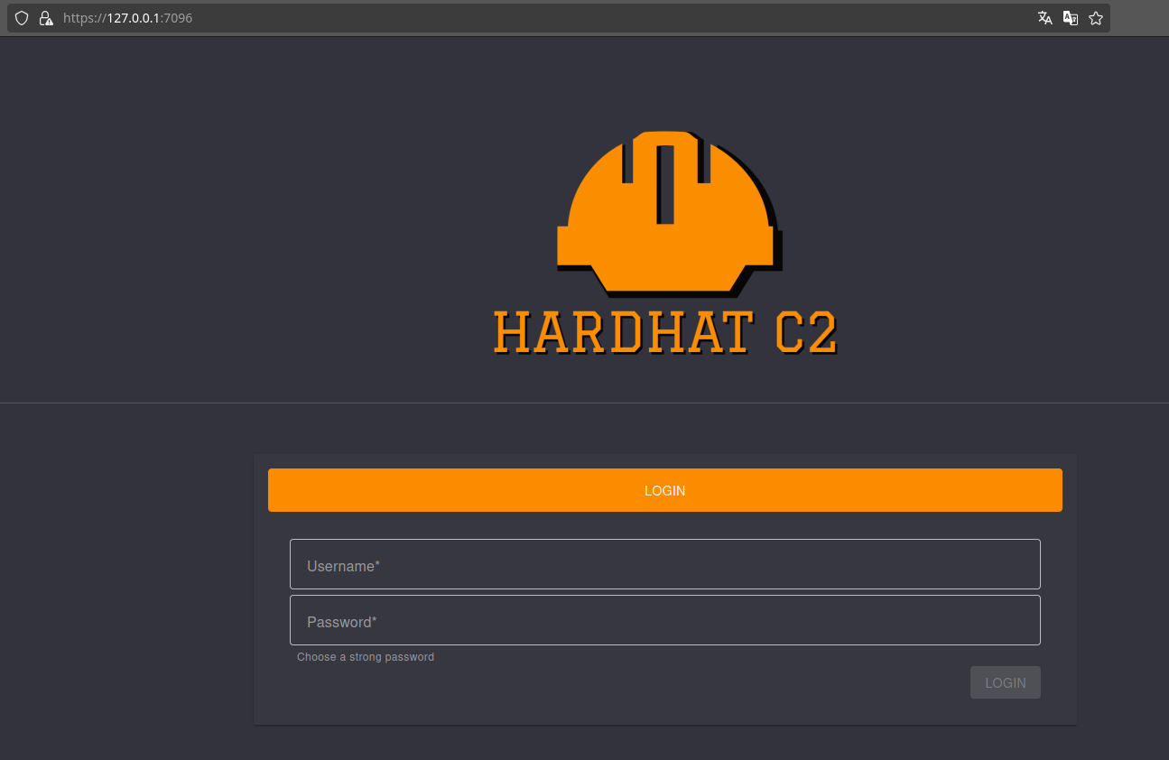 Страница авторизации HardHat C2