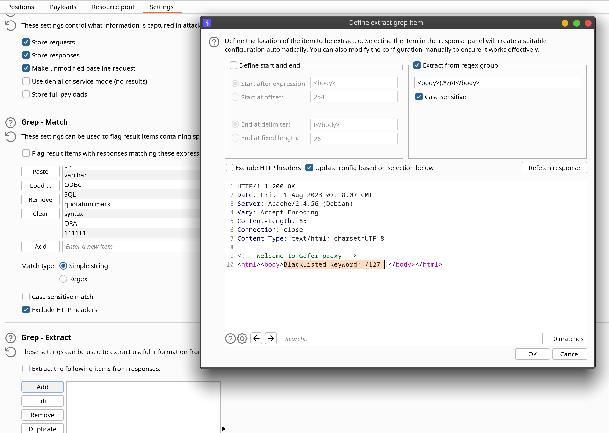 Burp Intruder — вкладка Settings
