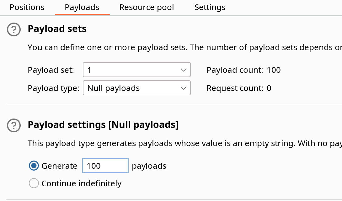 Burp Intruder — вкладка Payloads