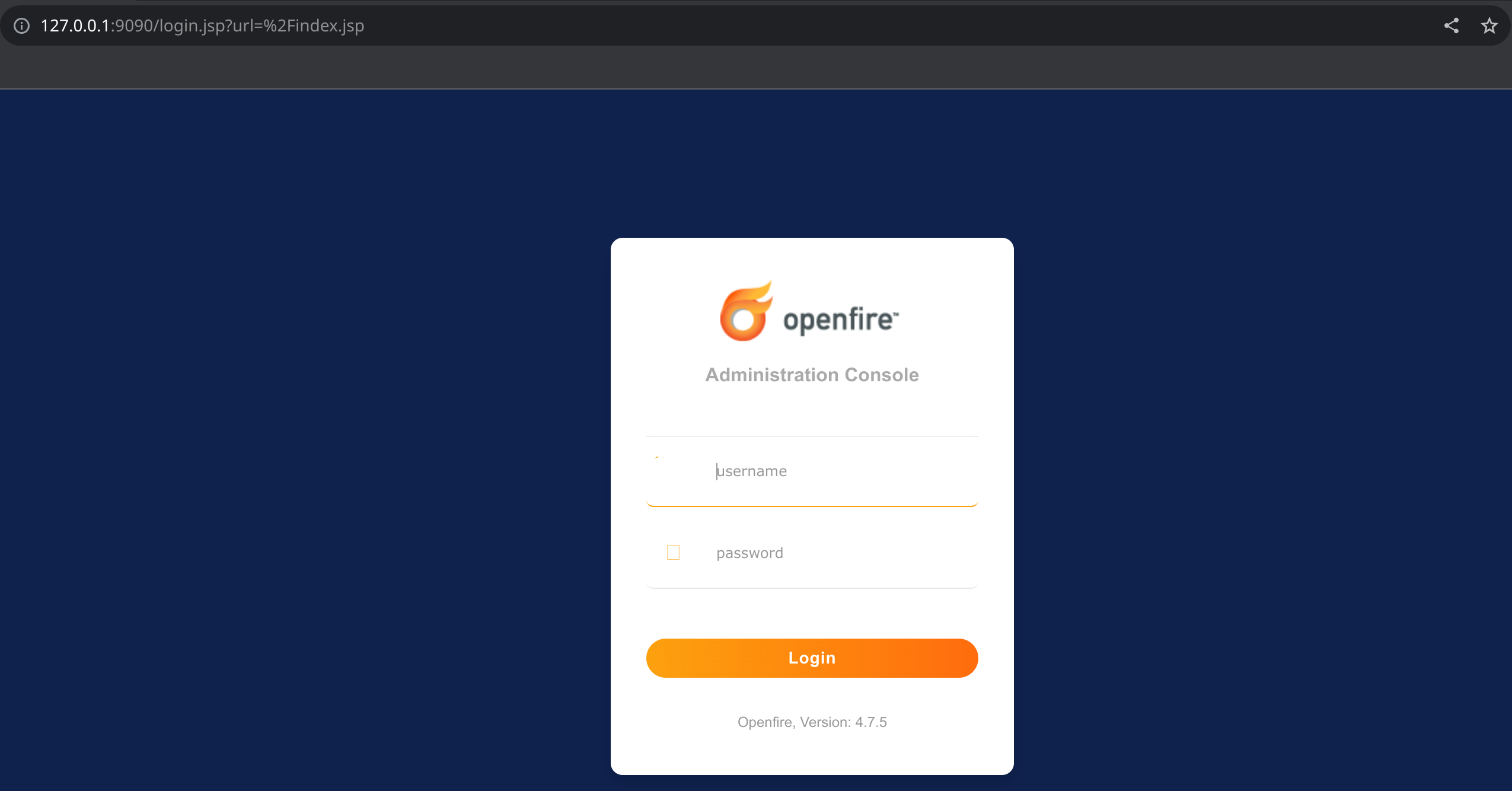 Форма авторизации Openfire