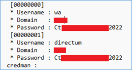 Извлеченные из памяти процесса LSASS на хосте SRVDIRECTUM-SQL пароли