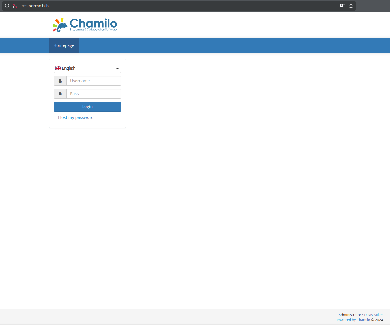 Главная страница сайта lms.permx.htb