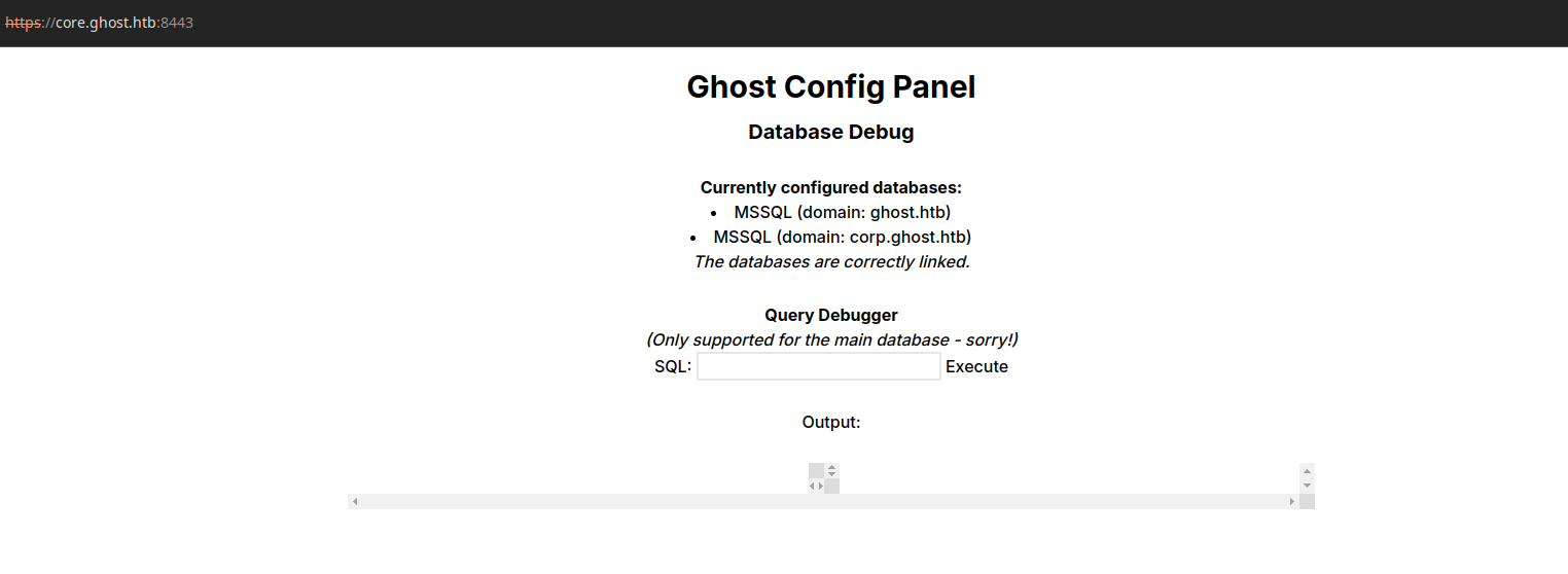 Главная страница сайта core.ghost.htb