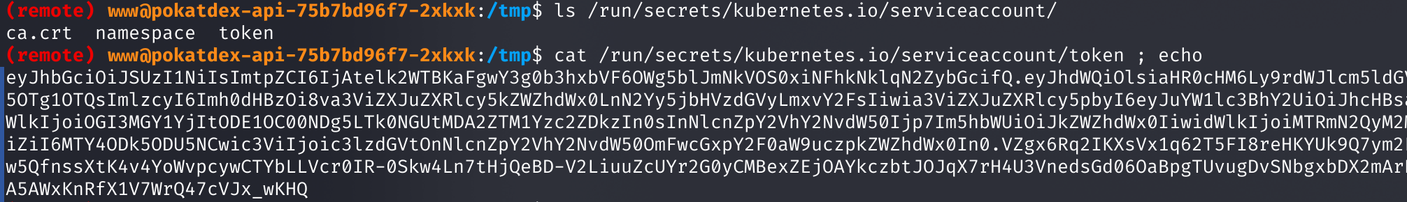 Содержимое каталога serviceaccount и файла token