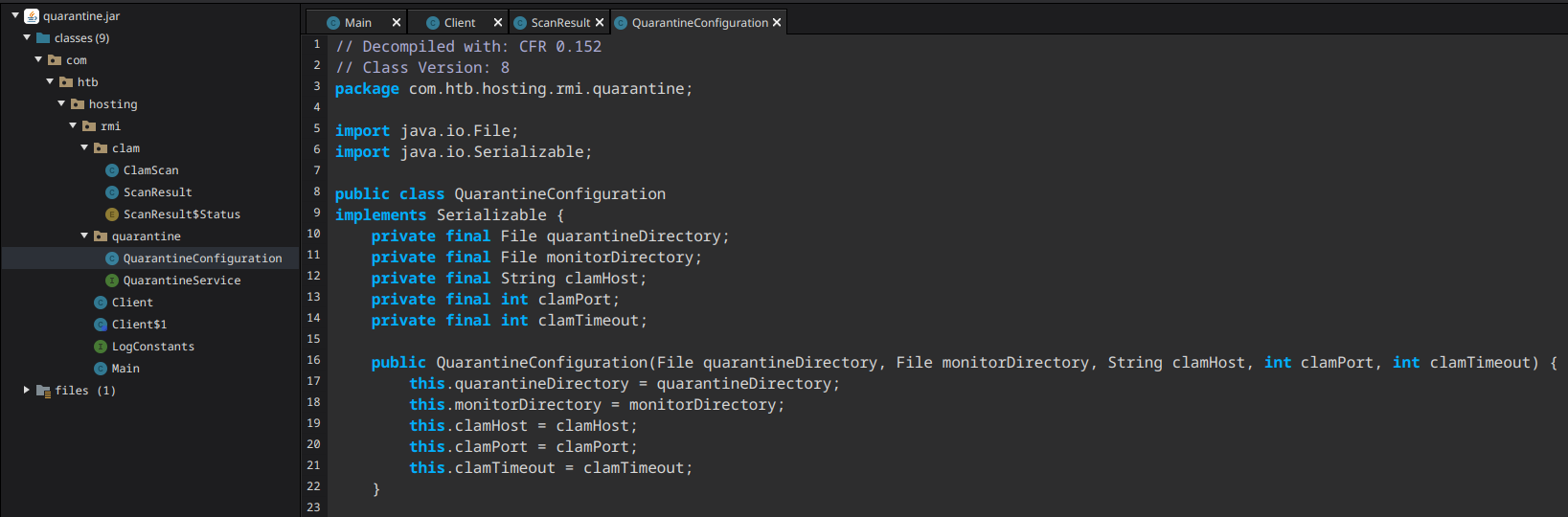 Исходный код класса QuarantineConfiguration