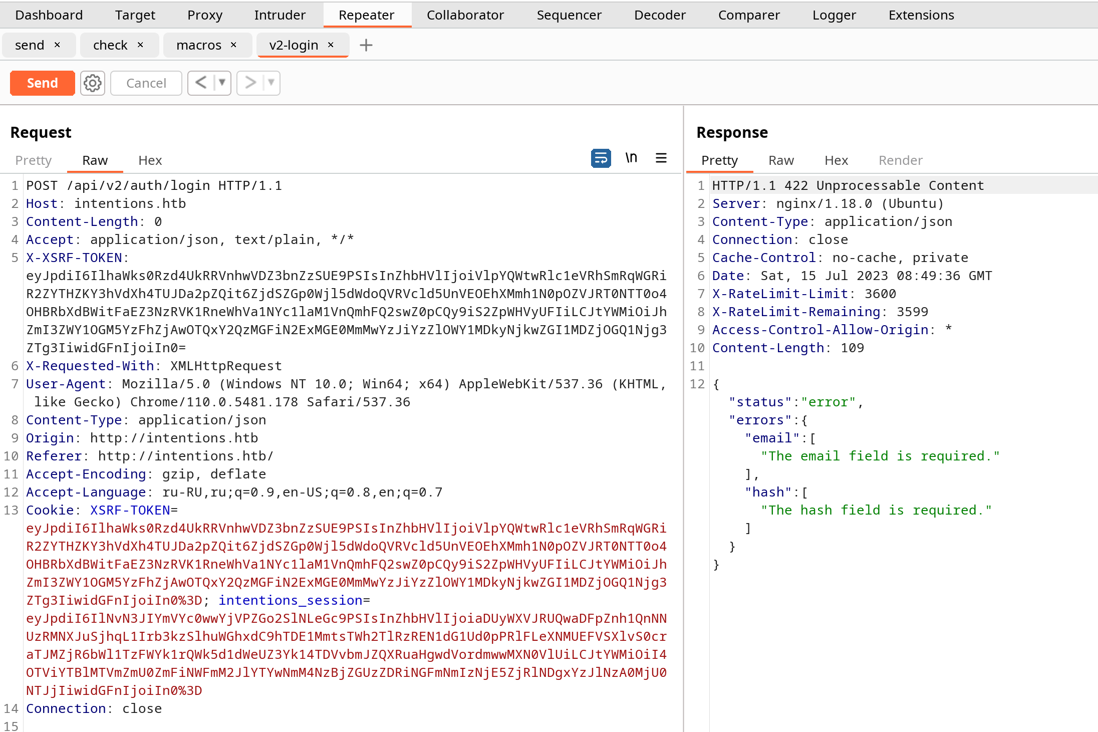 Запрос к API /api/v2/auth/login