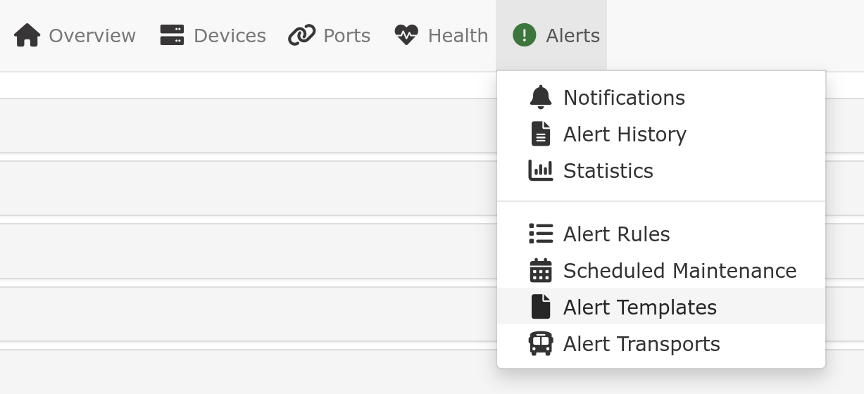 Меню Alerts