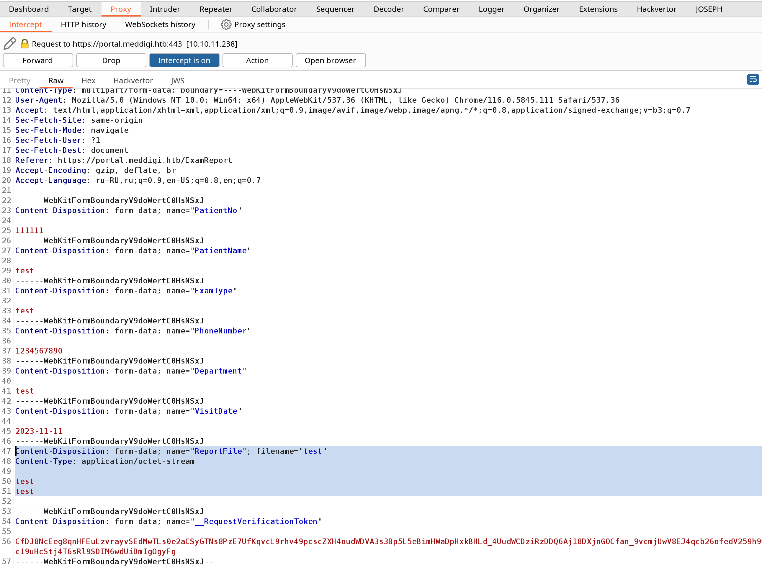 Запрос на сервер в Burp Proxy